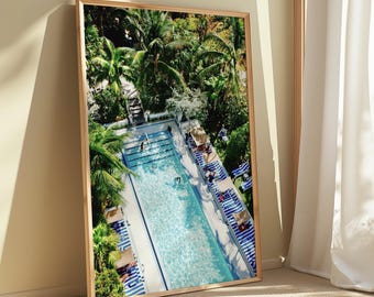 Tropical Pool Wall Art Printable, Coastal Palm Beach Photography, Luxury Resort Pool Print, Summer Aesthetic Wall Decor,  Digital Download