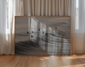 Black and White Surf Print, California Wall Art, Surf Poster, Ocean Digital Download, Coastal Decor