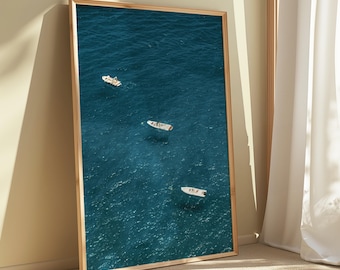 Amalfi Coast Boat Print, Italian Coast Wall Art, Italian Summer Print, Positano Beach Print, Mediterranean Ocean Photography