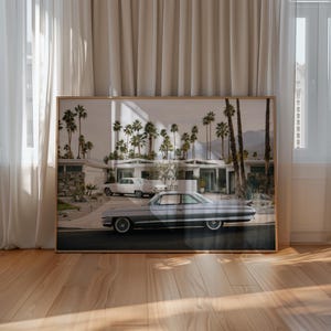 Impressão de carro antigo de Palm Springs, arte de parede moderna de meados do século XX, pôster para download digital