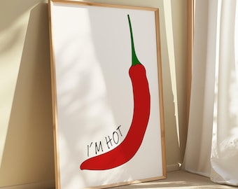 Chilli Pepper Wall Art, Funny Kitchen Print, Red Pepper Art, Spicy Food Decor, Funny Foodie Print, Kitchen Printable Wall Art