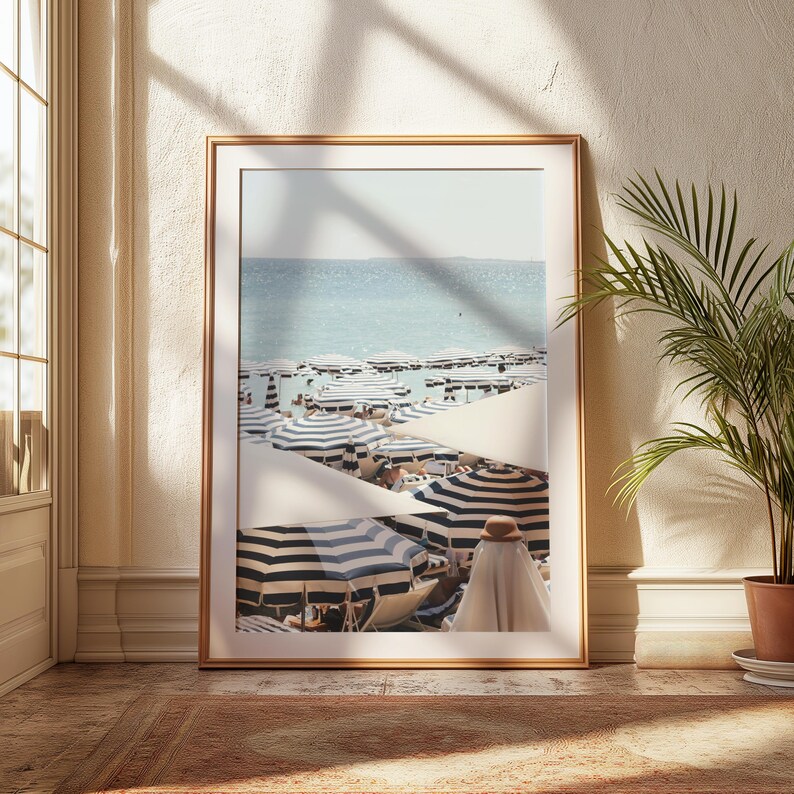 French Riviera Beach Print | Umbrella Coastal Wall Art | Mediterranean Digital Download Poster image 11