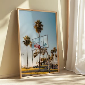 Venice Beach Basketball Court Print, LA Clippers Wall Art, California Palm Trees Poster, Urban Sunset Sports Photography, Coastal Decor image 1