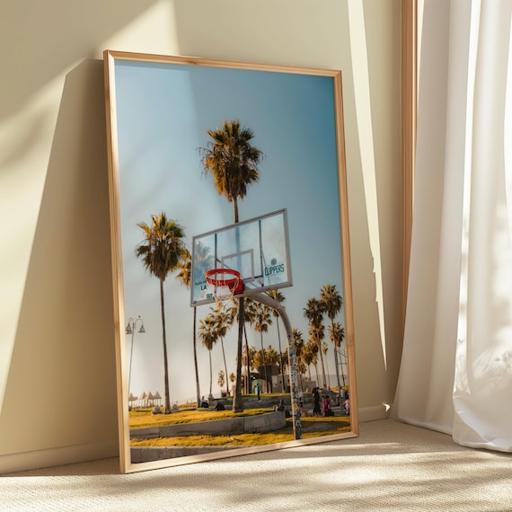 Venice Beach Basketball Court Print, LA Clippers Wall Art, California Palm Trees Poster, Urban Sunset Sports Photography, Coastal Decor