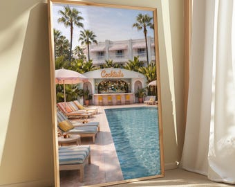 Palm Springs Pool Print, Luxury Resort Wall Art, Retro Mid Century Modern Decor, California Hotel Pool Digital Download Poster