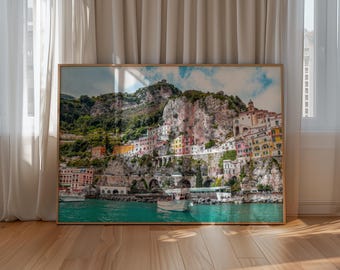 Print Amalfikust, Italië | Positano-muurkunst | Mediterrane poster digitale download | Kustdecor