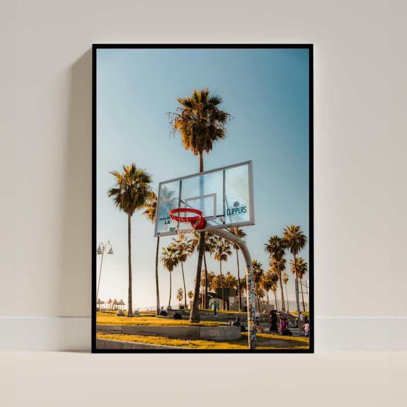 Venice Beach Basketball Court Print, LA Clippers Wall Art, California Palm Trees Poster, Urban Sunset Sports Photography, Coastal Decor