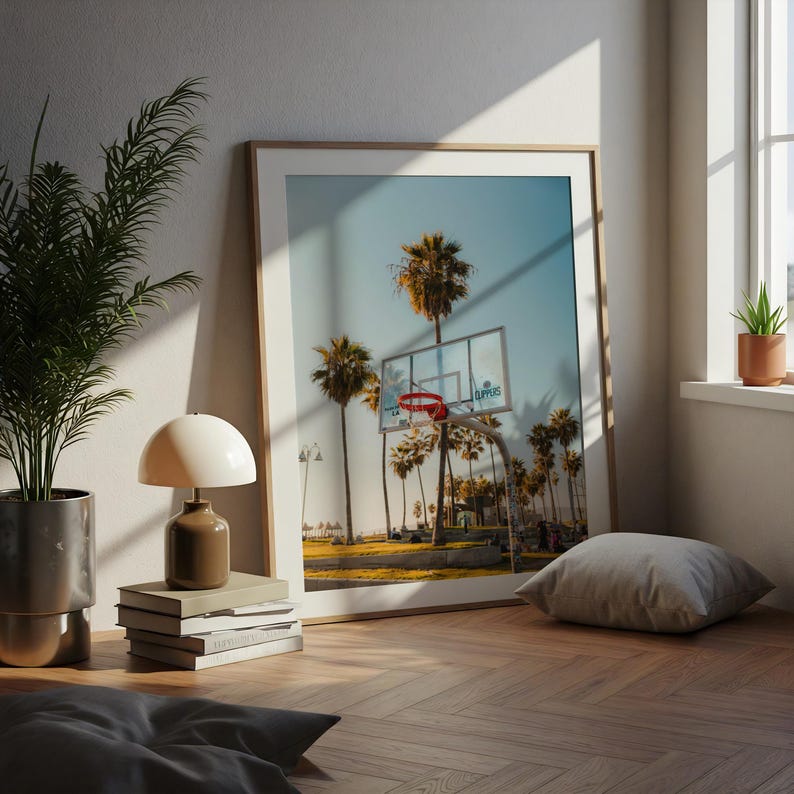 Venice Beach Basketball Court Print, LA Clippers Wall Art, California Palm Trees Poster, Urban Sunset Sports Photography, Coastal Decor image 5