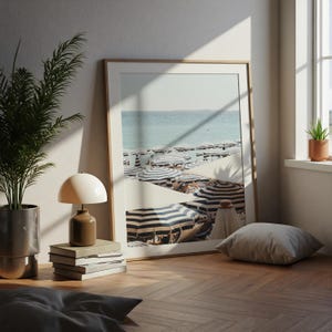 French Riviera Beach Print | Umbrella Coastal Wall Art | Mediterranean Digital Download Poster image 6