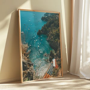 Wydruk z Wybrzeżem Positano – Włoski pejzaż morski | Plakat ścienny z Wybrzeżem Amalfi, Włochy, Plakat podróżniczy, Pobierz cyfrowo