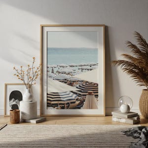 French Riviera Beach Print | Umbrella Coastal Wall Art | Mediterranean Digital Download Poster image 3