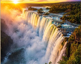 Victoria Falls Wall Art, African Waterfall Print, Majestic Sunset Landscape Decor