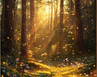 Magical Forest Sunlight Fantasy Wall Art Enchanted Woodland Nature Print