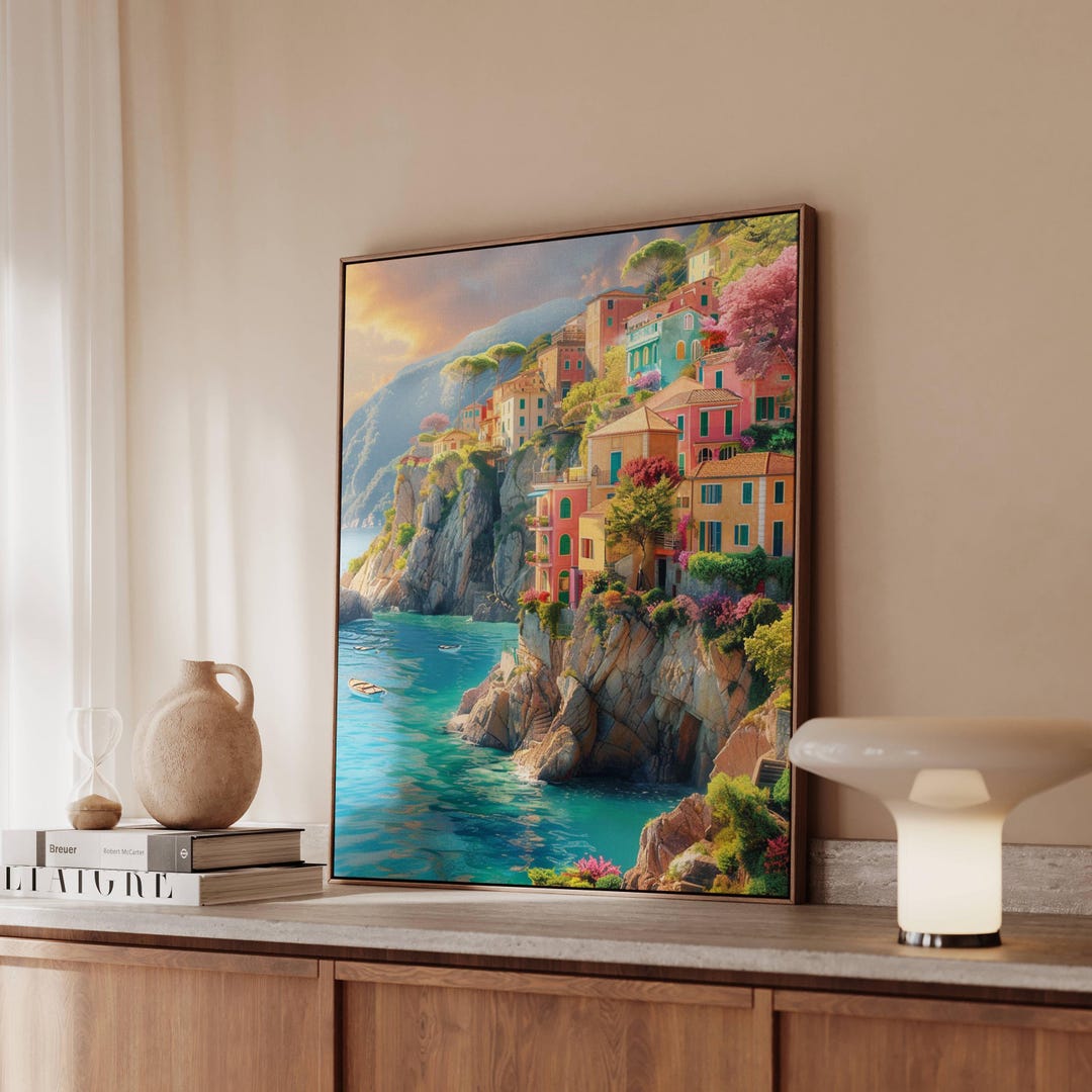 Italian Coastal Village Print, Mediterranean Cliffside Canvas Art - Etsy
