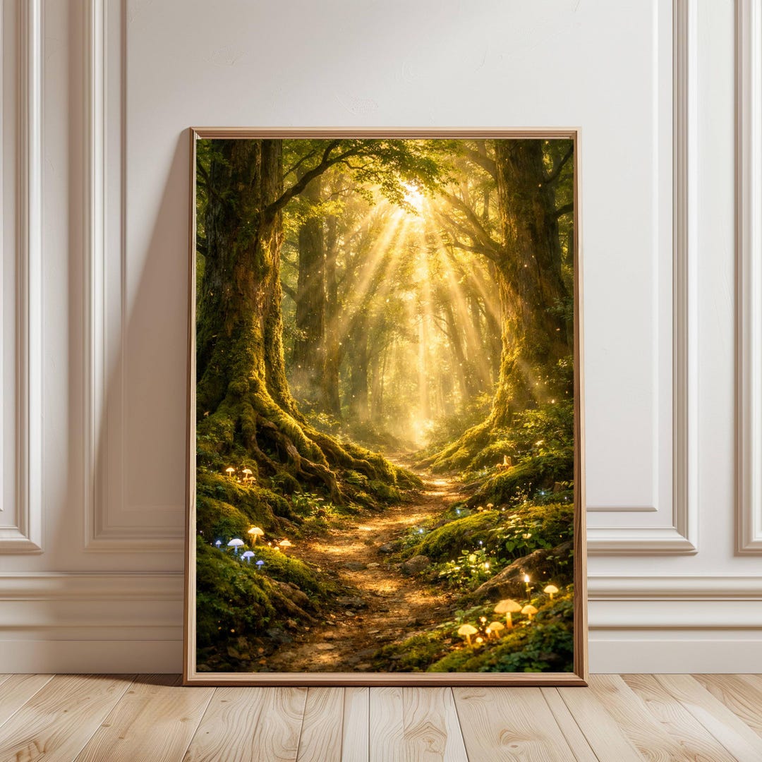 Magical Fantasy Forest Wall Art - Sunlight Rays Enchanted Woods Print ...