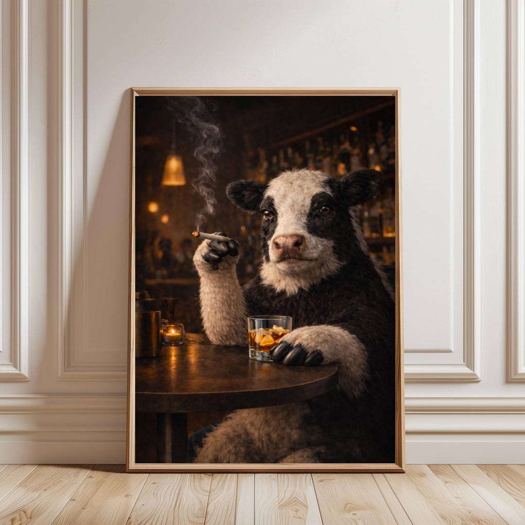 Funny Animal Art Print, Smoking Animal Bar Portrait, Bar Decor Gift ...