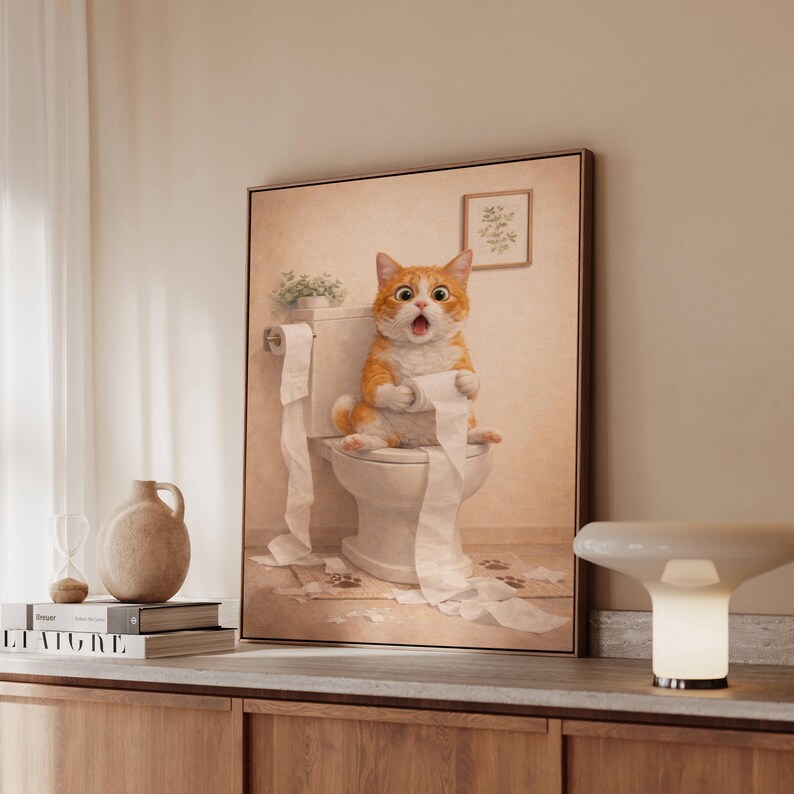 Funny Cat Toilet Paper Bathroom Art Print, Whimsical Humor Decor - Etsy