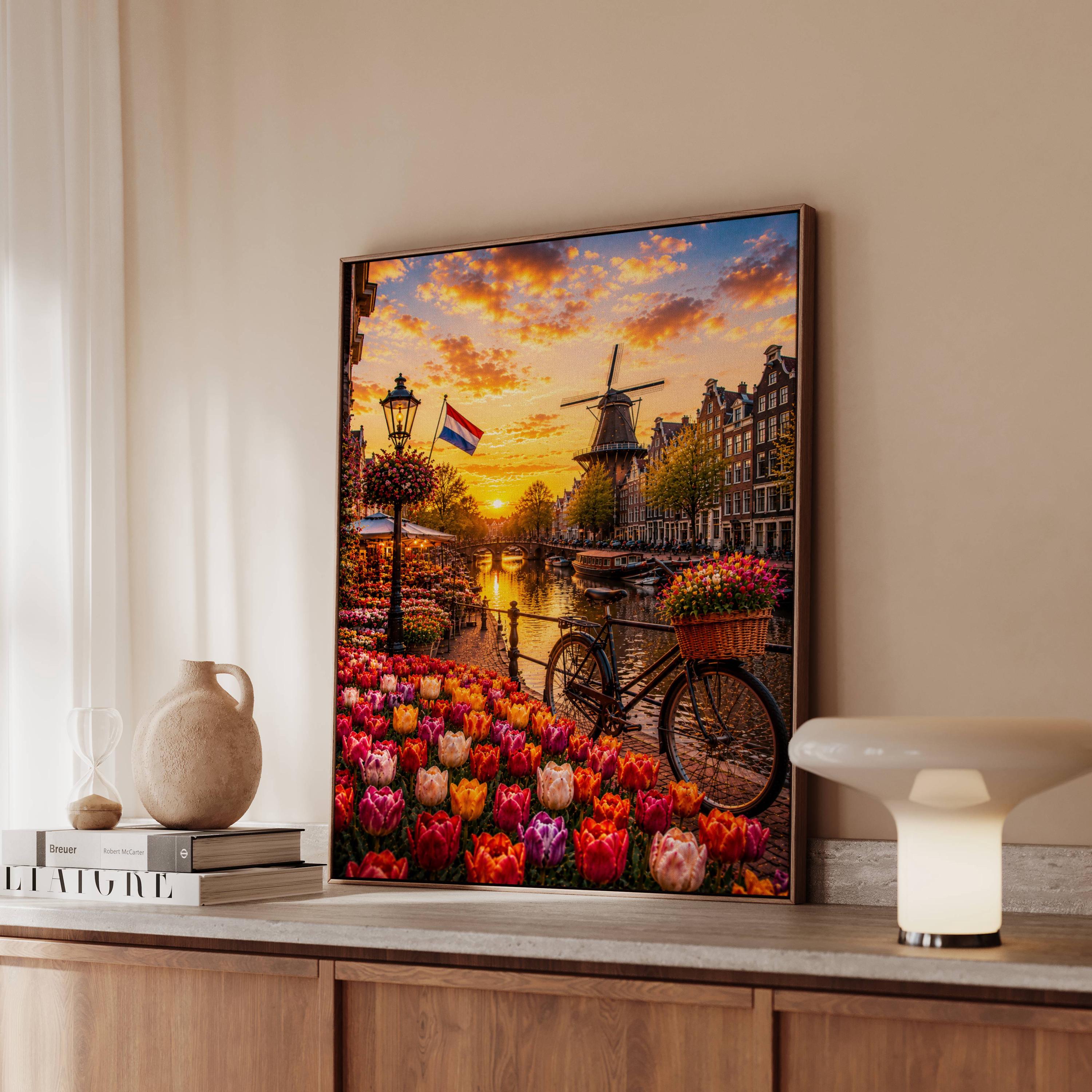 Amsterdam Tulip Canal Wall Art, Netherlands Sunset Print, Dutch ...
