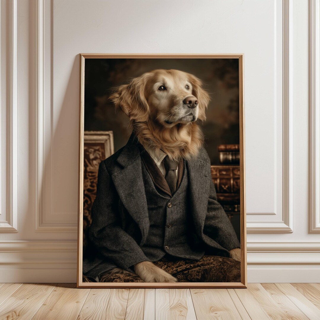 Golden Retriever Dog Portrait Print, Funny Animal Canvas Wall Art - Etsy