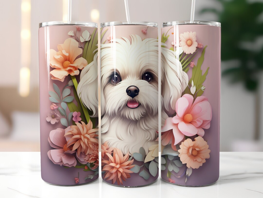 3D Shih Tzu Dog 20oz Tumbler Sublimation Stained Glass Design ...