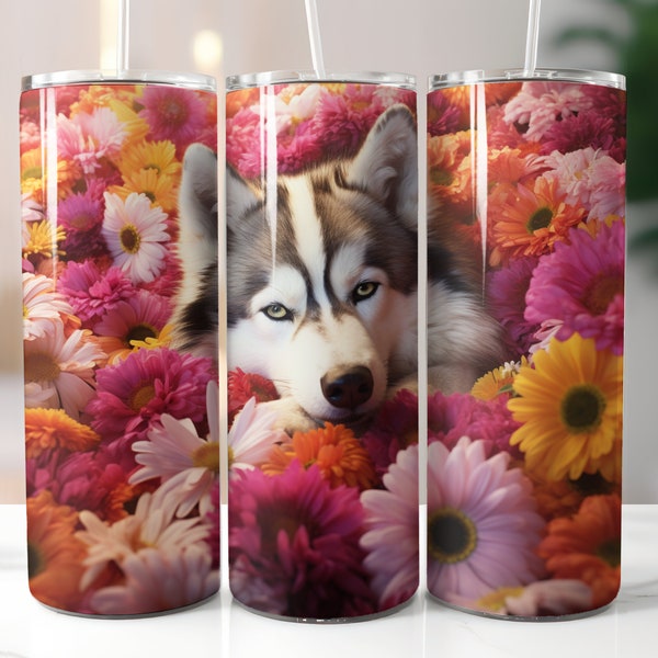 3D Husky Hund 20 Unzen Becher Sublimation Buntglas Design, Realistische Sublimations Designs, Gerade Skinny Becher Wrap PNG