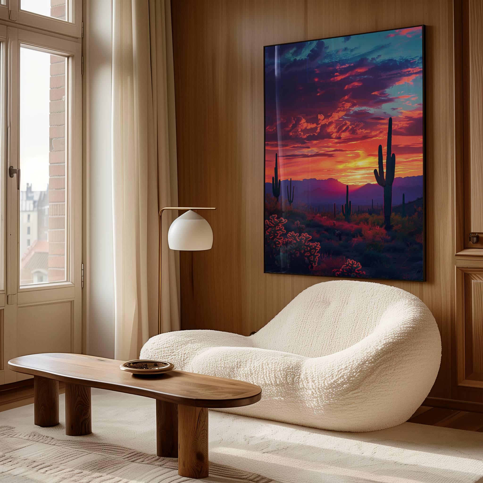 Vibrant Desert Sunset Wall Art Print, Arizona Cactus Landscape ...