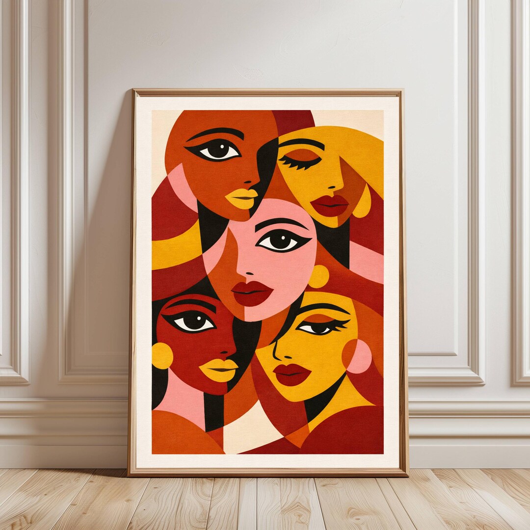 Moody Abstract Faces Wall Art, Textured Modern Portrait Print ...