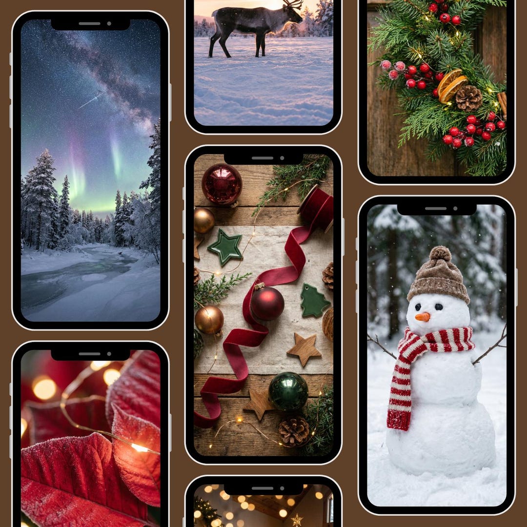 Cozy Christmas iPhone Wallpapers | Holiday Winter Backgrounds | 30-pack
