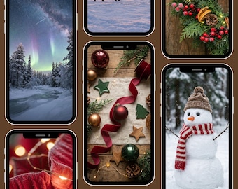 Fondos de pantalla navideños para iPhone / Fondos de invierno para fiestas / Paquete de 30 fondos de pantalla festivos para teléfono / Descarga digital