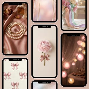 Coquette iPhone-bakgrunder | Rosa rosett och mjuka tjejbakgrunder | 30-pack telefonbakgrunder | Digital nedladdning