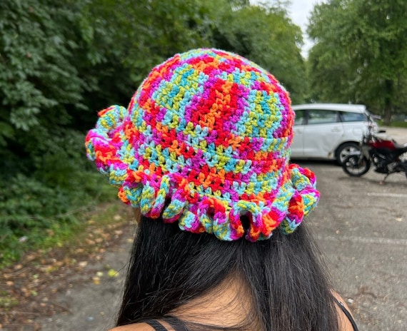Crochet Ruffle Bucket Hat Multicolor Crochet Ruffle Brim Bucket Hat - Etsy main image 4