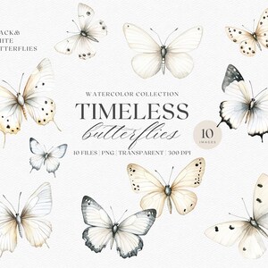 Clipart aquarelle de papillons intemporels - illustrations vintage neutres pour mariages romantiques et design classique
