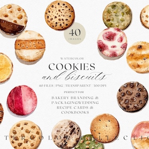 Watercolor Cookie Clipart – 40 Hand-Painted Biscuit Illustrations for Bakery, Branding & Packaging
