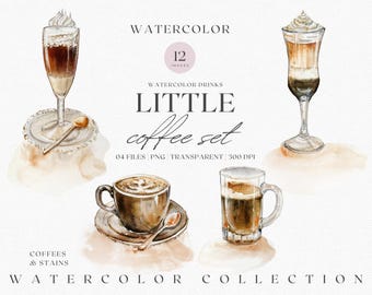 Watercolor Coffee & Stains Clipart – Warm Neutral Café PNG Set for Cozy Branding
