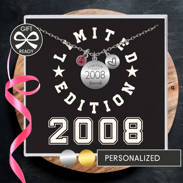 Personalized 2008 Name Necklace Custom Limited Edition 2008 Birthday Gift for Sweet 16 Daughter Birthday Sweet Sixteen Gift 2008 Jewelry