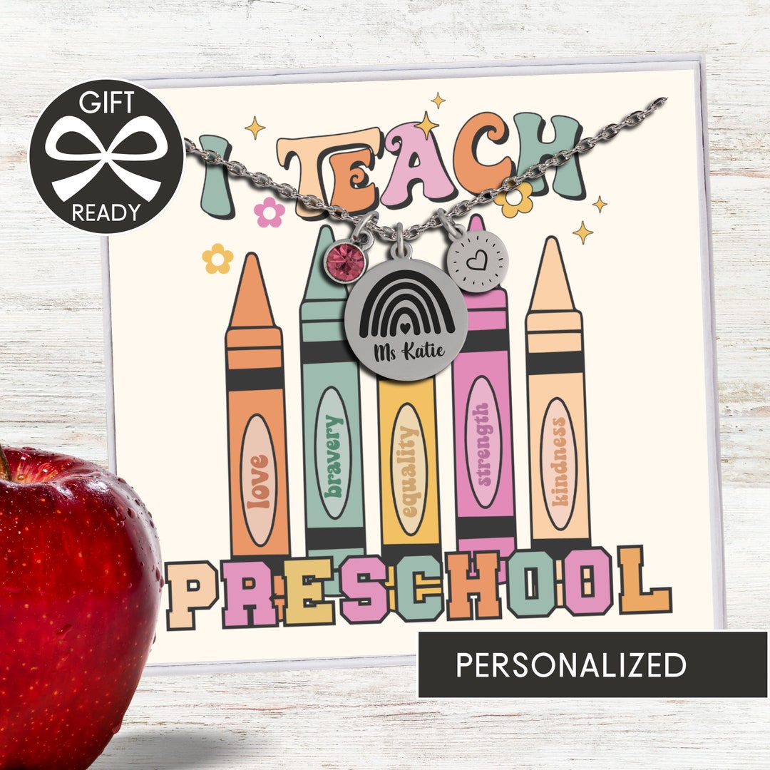 Personalized Preschool Teacher Necklace Custom Appreciation Gift for ...
