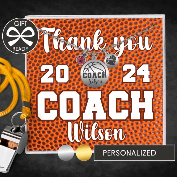 Personalized Basketball Coach Necklace, Custom Coach Gift for Basketball Coach from Basketball Team Coach Appreciation Basketball Jewelry