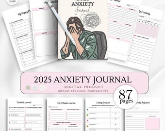2025 Angstdagboek, begeleid dagboek, notitieboek geestelijke gezondheid, dagboek stressverlichting, wellnessplanner, mindfulnesscadeau stressmanagementboek
