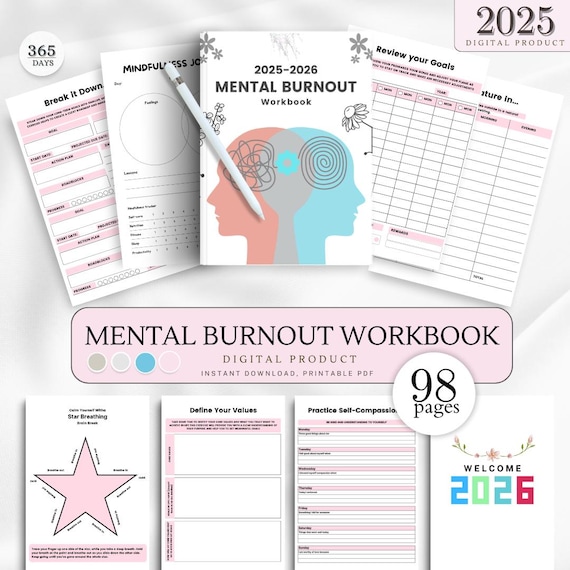 Mental Burnout Workbook, Stress Relief Guide, Self-Care Workbook, Mental Health Journal, Personal Growth, Wellness Planner, Self-Help Guide