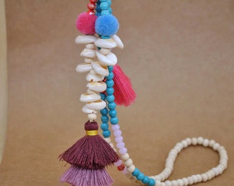 Brand New Tassel Necklace Women Handmade Wood Beads Crystals Natural Shell Pom Long Necklace Jewelry