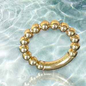 Stretchy multi-gold plated 925 silver ring with ball design