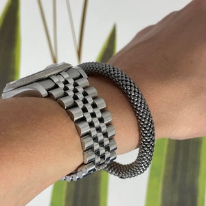 Black: Wide stretchy silver bracelet &quot;Raspberry&quot;, handmade from 925 silver, black rhodium-plated surface, lengths from 18 to 21 cm