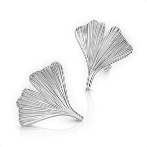 Matted 2 cm ginkgo leaf stud earrings in 925 silver, handmade in Germany