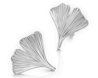 Boucles d'oreilles en forme de feuille de ginkgo emmêlées de 2 cm en argent 925, fabriquées à la main en Allemagne