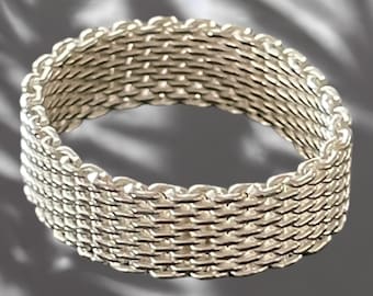 Narrow flexible silver ring &quot;Milanaise&quot; 6 mm wide, handmade in Germany