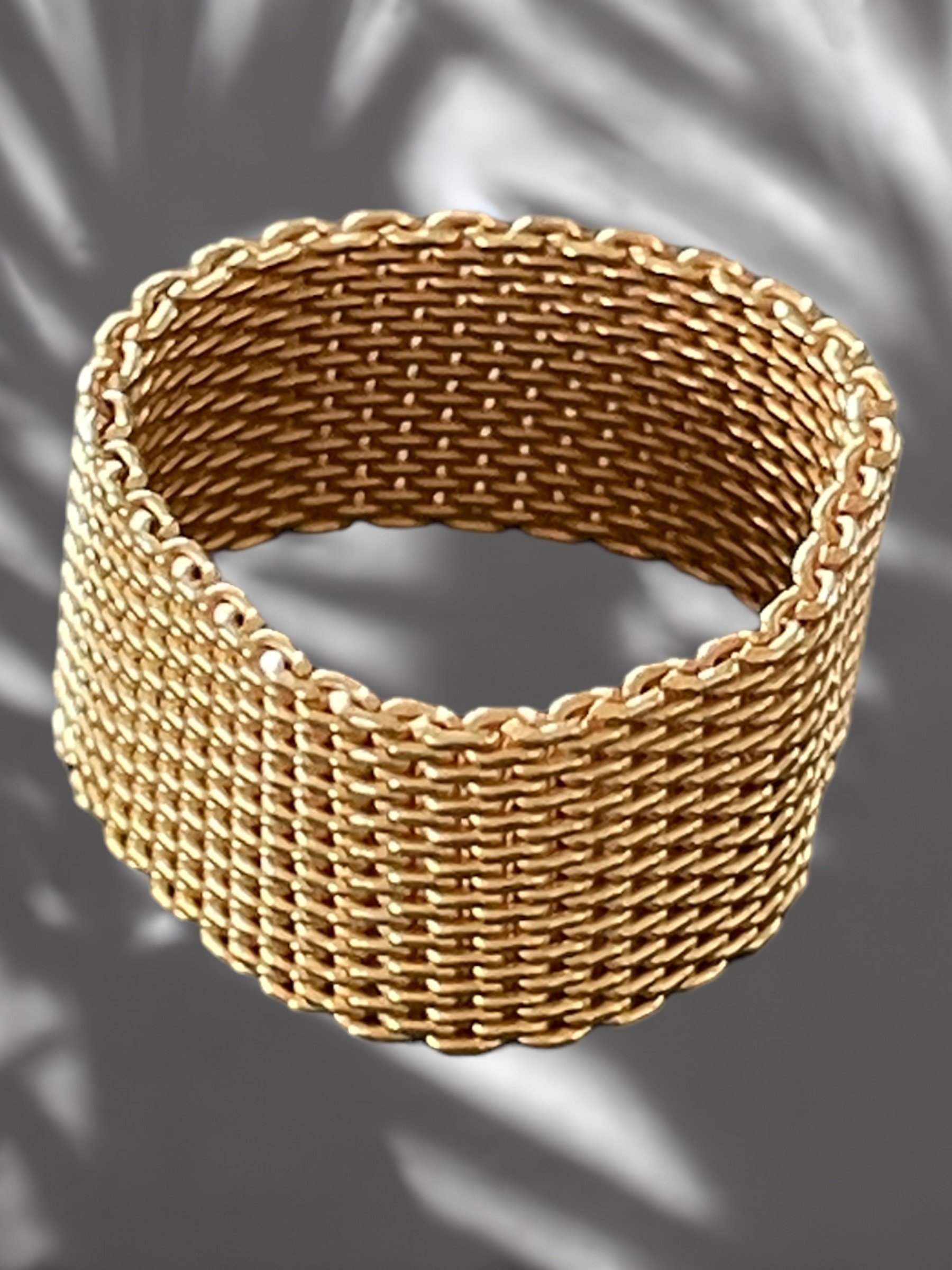 Golden flat ring "Milanaise" in 925 silver 10 mm wide