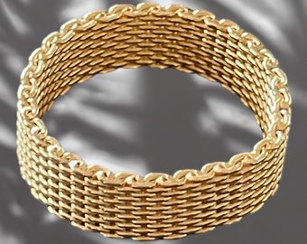 Flexibler Ring "Milanaise" Schmal in 925 Silber hochwertig vergoldet