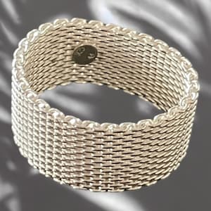 Brede zilveren mesh-ring "Milanaise" handgemaakt in 925 zilver, 10 mm breed