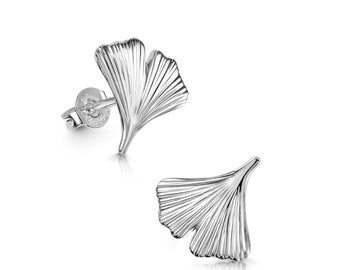 Sweet mini ginkgo leaf stud earrings 1.2 cm in size made of 925 silver, handmade in Germany