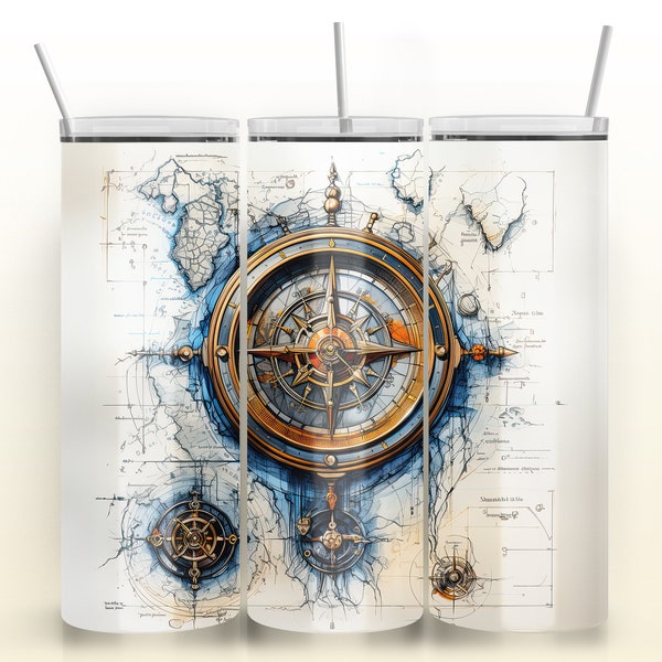 Ancient Map of the Compass, Antique Style Drawing, 20oz Skinny Tumbler Sublimation Design, Instant Digital Download Sublimation PNG File